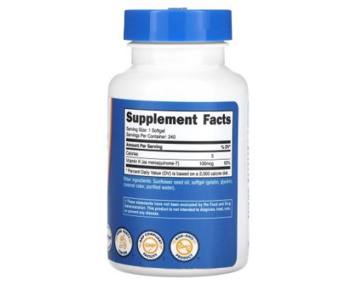 Nutricost, Vitamin K2, 100 mcg, 240 Softgels
