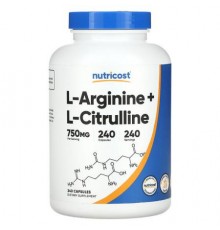 Nutricost, L-Arginine + L-Citrulline, 240 Capsules