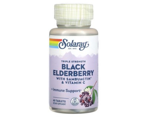Solaray, Triple Strength Black Elderberry With Sambuactin & Vitamin C, 60 Tablets