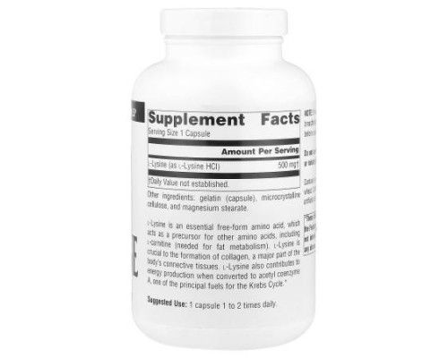 Source Naturals, L-Lysine, 500 mg, 200 Capsules