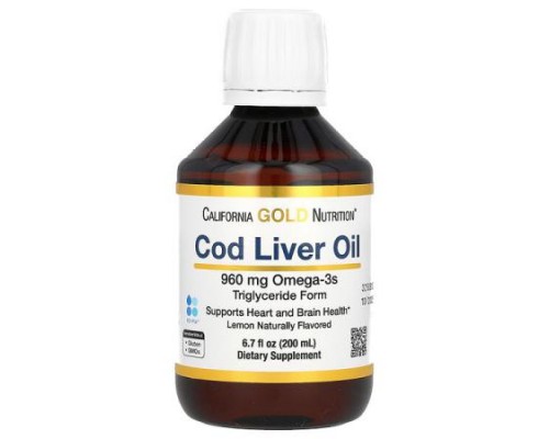 California Gold Nutrition, Cod Liver Oil with Omega-3 Fatty Acids, EPA, DHA, Vitamins A and D, Norwegian, Triglyceride Form, Natural Lemon, 6.7 fl oz (200 ml) California Gold Nutrition, Cod Liver Oil with Omega-3 Fatty Acids, EPA, DHA, Vitamins A and D, Norwegian, Triglyceride Form, Natural Lemon, 6.7 fl oz (200 ml)