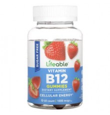 Lifeable, Vitamin B12 Gummies, Sugar Free, Natural Strawberry, 60 Gummies (500 mcg per Gummy)