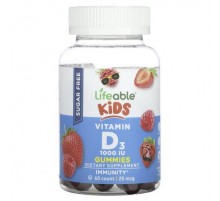 Lifeable, Kids Vitamin D3 Gummies, Sugar Free, Natural Berry, 25 mcg (1,000 IU), 60 Gummies