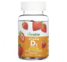 Lifeable, High Potency Vitamin D3 Gummies, Natural Strawberry, 60 Gummies (62.5 mg (2,500 IU) per Gummy)