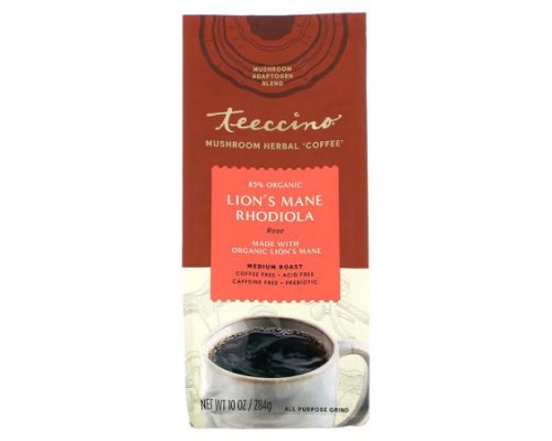 Teeccino, Mushroom Herbal Coffee, Lion's Mane Rhodiola, Medium Roast, Caffeine Free, 10 oz (284 g)