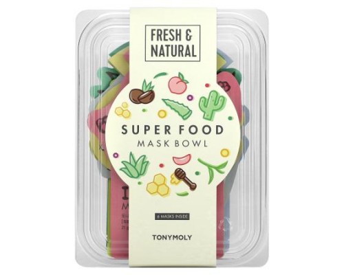 TonyMoly, Super Food Beauty Mask Bowl Set, 6 Sheets, 0.74 oz (21 g) Each TonyMoly, Super Food Beauty Mask Bowl Set, 6 Sheets, 0.74 oz (21 g) Each
