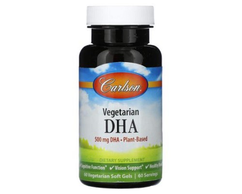Carlson, Vegetarian DHA, 500 mg, 60 Vegetarian Soft Gels Carlson, Vegetarian DHA, 500 mg, 60 Vegetarian Soft Gels