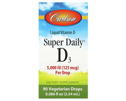 Carlson, Super Daily®, D3, 125 mcg (5,000 IU), 0.086 fl oz (2.54 ml)
