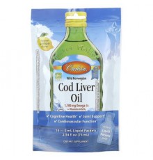 Carlson, Wild Norwegian Cod Liver Oil, Natural Lemon, 15 Liquid Packets, 0.17 fl oz (5 ml) Each