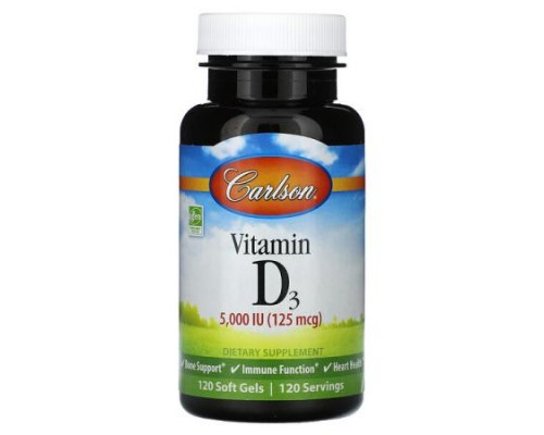 Carlson, Vitamin D3, 125 mg (5,000 IU), 120 Soft Gels Carlson, Vitamin D3, 125 mg (5,000 IU), 120 Soft Gels