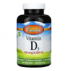 Carlson, Vitamin D3, 100 mcg (4,000 IU), 360 Soft Gels