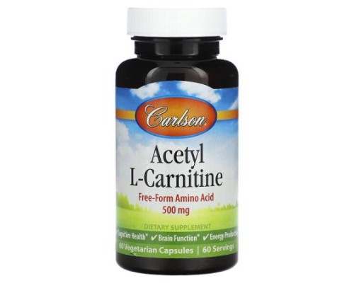 Carlson, Acetyl L-Carnitine, 500 mg, 60 Vegetarian Capsules Carlson, Acetyl L-Carnitine, 500 mg, 60 Vegetarian Capsules