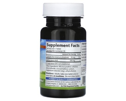Carlson, Alpha Lipoic Acid, 300 mg, 30 Tablets Carlson, Alpha Lipoic Acid, 300 mg, 30 Tablets