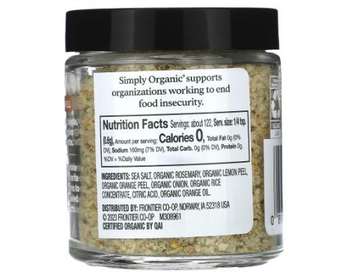 Simply Organic, Finishing Salt, Citrus Rosemary , 2.58 oz (73 g)