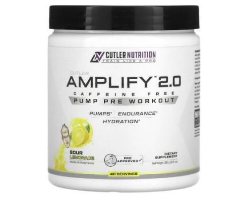 Cutler Nutrition, Amplify 2.0, Pump Pre Workout, Caffeine Free, Sour Lemonade, 9.87 oz (280 g)