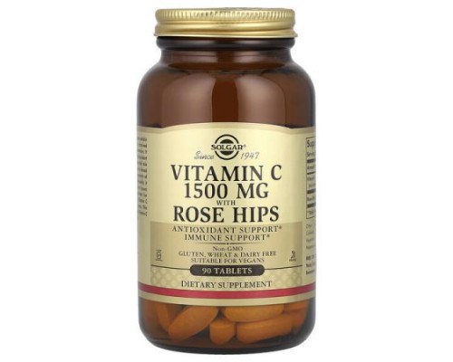 Solgar, Vitamin C with Rose Hips, 1,500 mg, 90 Tablets Solgar, Vitamin C with Rose Hips, 1,500 mg, 90 Tablets