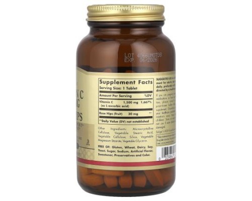 Solgar, Vitamin C with Rose Hips, 1,500 mg, 90 Tablets Solgar, Vitamin C with Rose Hips, 1,500 mg, 90 Tablets