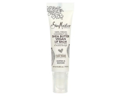 SheaMoisture, Shea Butter Vegan Lip Balm with Coconut Milk & Acacia Senegal, 100% Virgin Coconut Oil, 0.43 oz (12.2 g)