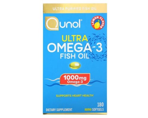 Qunol, Ultra Omega-3 Fish Oil, Lemon, 180 Mini Softgels (500 mg per Softgel) Qunol, Ultra Omega-3 Fish Oil, Lemon, 180 Mini Softgels (500 mg per Softgel)