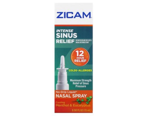 Zicam, Intense Sinus Relief, No-Drip Liquid Nasal Spray, Cooling Menthol & Eucalyptus, 0.5 fl oz (15 ml) Zicam, Intense Sinus Relief, No-Drip Liquid Nasal Spray, Cooling Menthol & Eucalyptus, 0.5 fl oz (15 ml)