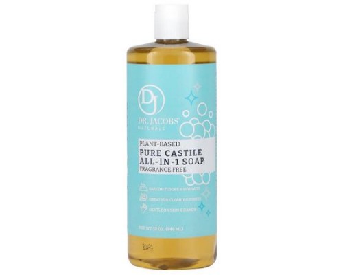 Dr. Jacobs Naturals, Plant-Based Pure Castile All-In-1 Soap, Fragrance Free, 32 oz (946 ml)