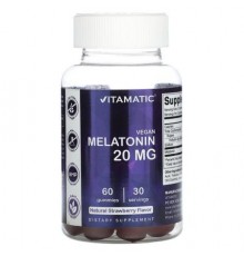 Vitamatic, Vegan Melatonin, Natural Strawberry, 60 Gummies (10 mg per Gummy)