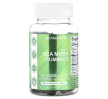 Vitamatic, Vegan Sea Moss Gummies, Natural Raspberry, 60 Gummies