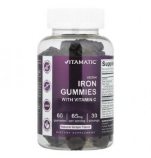 Vitamatic, Vegan Iron Gummies with Vitamin C, Natural Grape, 60 Gummies