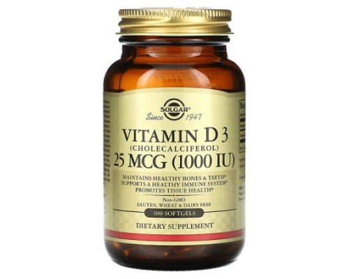 Solgar, Vitamin D 3 (Cholecalciferol), 25 mcg (1,000 IU), 100 Softgels