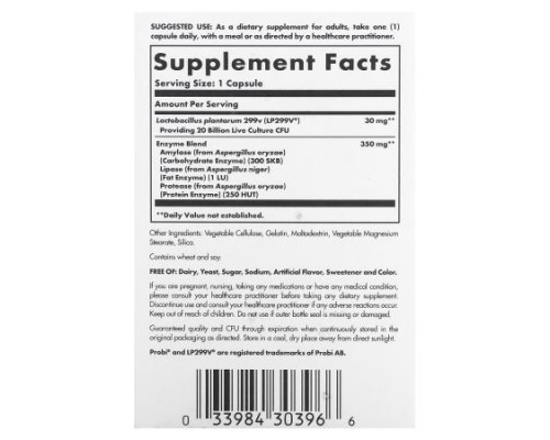 Solgar, Probi Plus Enzyme, Probiotic Enzyme Complex, 20 Billion CFUs, 30 Capsules