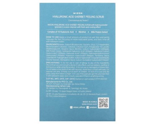 Mizon, Peeling Scrub, Hyaluronic Acid Sherbet, 40 Packets, (7.0 oz) each Mizon, Peeling Scrub, Hyaluronic Acid Sherbet, 40 Packets, (7.0 oz) each