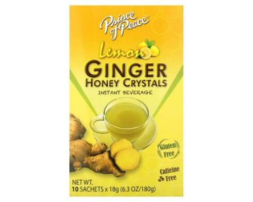 Prince of Peace, Ginger Honey Crystals Instant Beverage, Caffeine Free, Lemon, 10 Sachets, 6.3 oz (180 g)