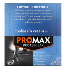 NuGo Nutrition, ProMax Protein Bar, Cookies 'n Cream, 12 Bars, 2.64 oz (75 g) Each