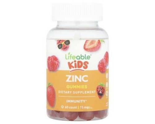 Lifeable, Kids Zinc Gummies, Berry, 15 mg, 60 Gummies Lifeable, Kids Zinc Gummies, Berry, 15 mg, 60 Gummies