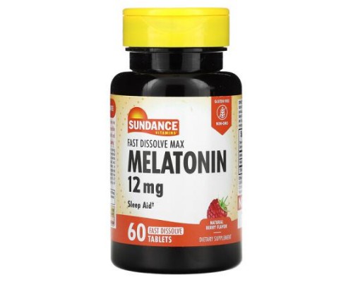 Sundance Vitamins, Fast Dissolve Max Melatonin, Natural Berry, 12 mg, 60 Tablets Sundance Vitamins, Fast Dissolve Max Melatonin, Natural Berry, 12 mg, 60 Tablets