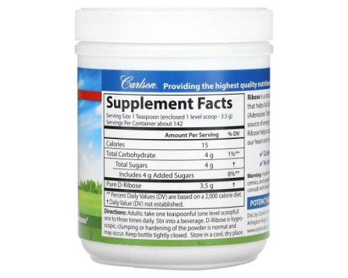Carlson, Ribose, 17.6 oz (500 g) (Discontinued Item) Carlson, Ribose, 17.6 oz (500 g) (Discontinued Item)