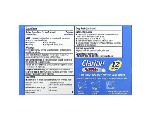 Claritin, Non-Drowsy RediTabs, Indoor & Outdoor Allergies, 5 mg, 30 Orally Disintegrating Tablets Claritin, Non-Drowsy RediTabs, Indoor & Outdoor Allergies, 5 mg, 30 Orally Disintegrating Tablets