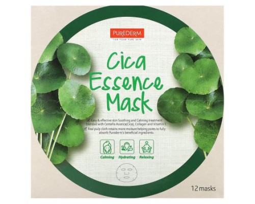 Purederm, Cica Essence Beauty Mask, 12 Sheets, 0.63 oz (18 g) Each Purederm, Cica Essence Beauty Mask, 12 Sheets, 0.63 oz (18 g) Each