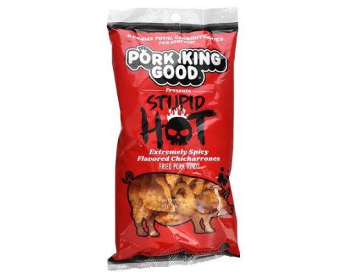 Pork King Good, Flavored Chicharrones, Stupid Hot, Extremely Spicy, 1.75 oz (49.5 g) Pork King Good, Flavored Chicharrones, Stupid Hot, Extremely Spicy, 1.75 oz (49.5 g)