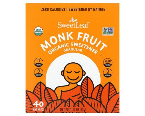 SweetLeaf Stevia, Monk Fruit Organic Sweetener Granular, 40 Packets, 0.28 oz (0.8 g) Each SweetLeaf Stevia, Monk Fruit Organic Sweetener Granular, 40 Packets, 0.28 oz (0.8 g) Each