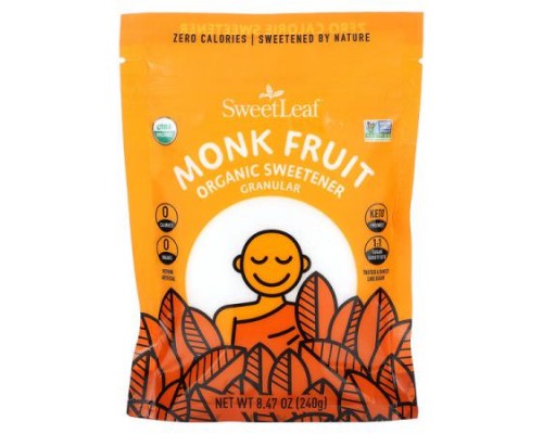 SweetLeaf Stevia, Monk Fruit Organic Sweetener, Granular, 8.47 oz (240 g) SweetLeaf Stevia, Monk Fruit Organic Sweetener, Granular, 8.47 oz (240 g)