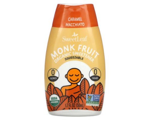 SweetLeaf Stevia, Monk Fruit Organic Sweetener Squeezable, Caramel Macchiato, 1.7 fl oz (50 ml)