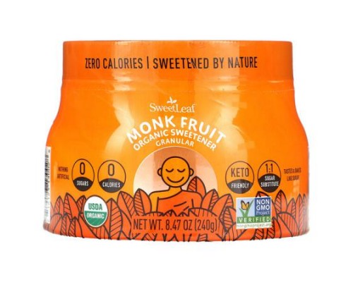 SweetLeaf Stevia, Monk Fruit, Organic Sweetener, Granular, 8.47 oz (240 g) SweetLeaf Stevia, Monk Fruit, Organic Sweetener, Granular, 8.47 oz (240 g)