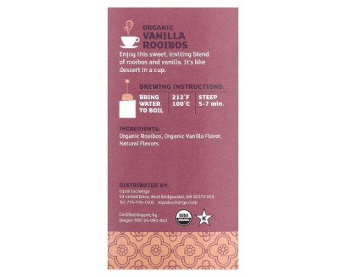 Equal Exchange, Organic Vanilla Rooibos, Herbal Tea, Caffeine-Free, 20 Tea Bags 1.41 oz (40 g)