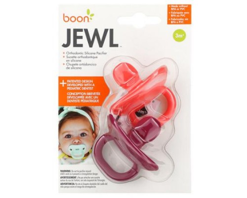 Boon, Jewl, Orthodontic Silicone Pacifier, 3 Month+, 2 Pacifiers Boon, Jewl, Orthodontic Silicone Pacifier, 3 Month+, 2 Pacifiers