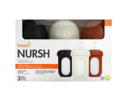 Boon, Nursh, Silicone Pouch Bottle, Medium, 3 Months +, 3 Bottles, 8 oz (236 ml) Each Boon, Nursh, Silicone Pouch Bottle, Medium, 3 Months +, 3 Bottles, 8 oz (236 ml) Each