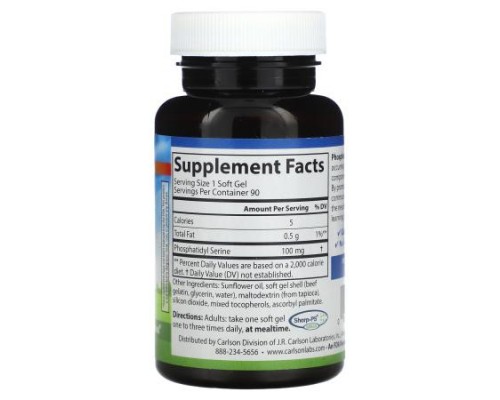 Carlson, Phosphatidyl Serine, 100 mg, 90 Soft Gels Carlson, Phosphatidyl Serine, 100 mg, 90 Soft Gels