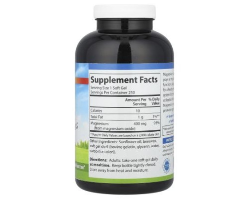 Carlson, Magnesium Gels, 400 mg, 250 Soft Gels