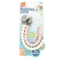 RaZbaby, RaZzies Pacifier Holder, 0m+, Pink/Beige, 2 Holders