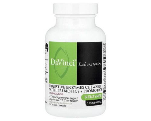 DaVinci Laboratories, Digestive Enzymes Chewable With Prebiotics + Probiotics, Cherry, 90 Chewable Tablets